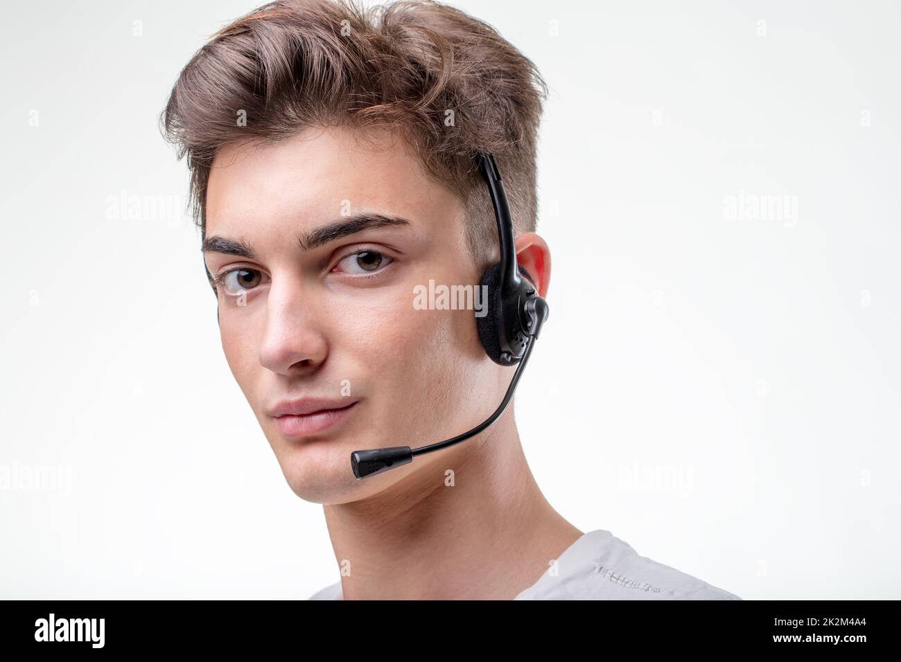Support phone call center operator in headset Stock Photo Alamy