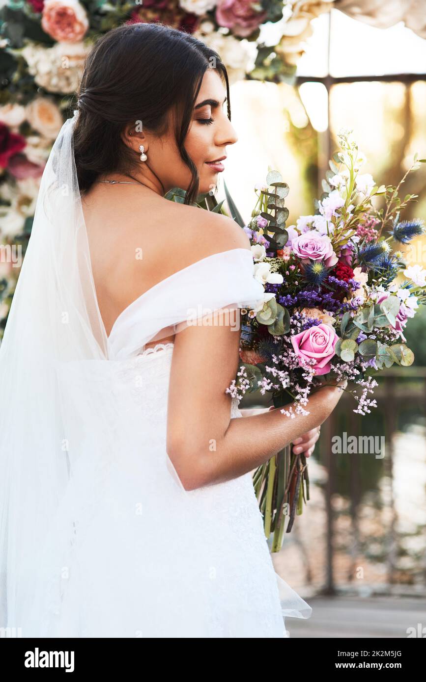 Bride alone happy outdoors hi-res stock photography and images - Alamy