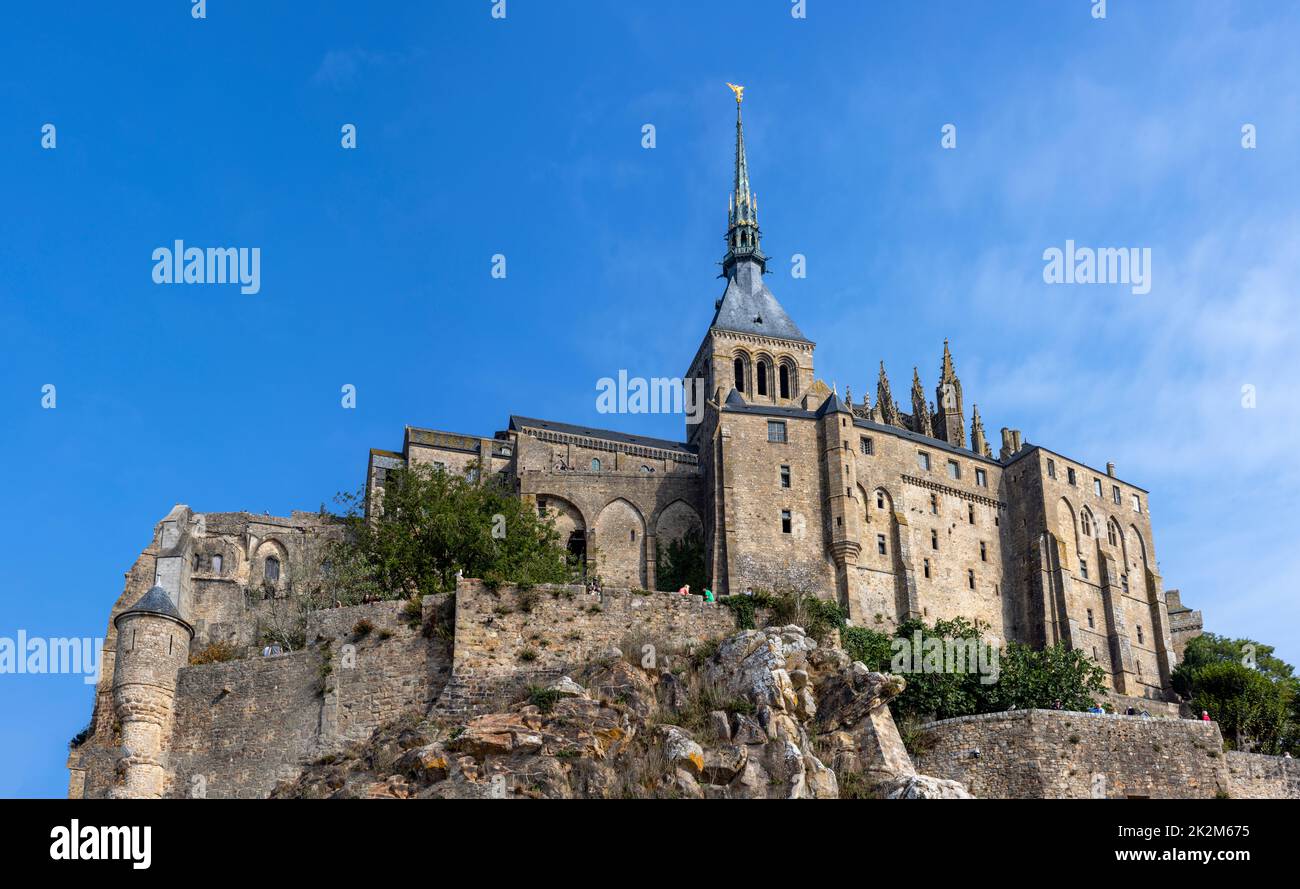 Le Mont Saint-Michel (Saint Michael's Mount), a small, rocky tidal island, famous for its medieval abbey, Avranches, Normandy, France. Stock Photo