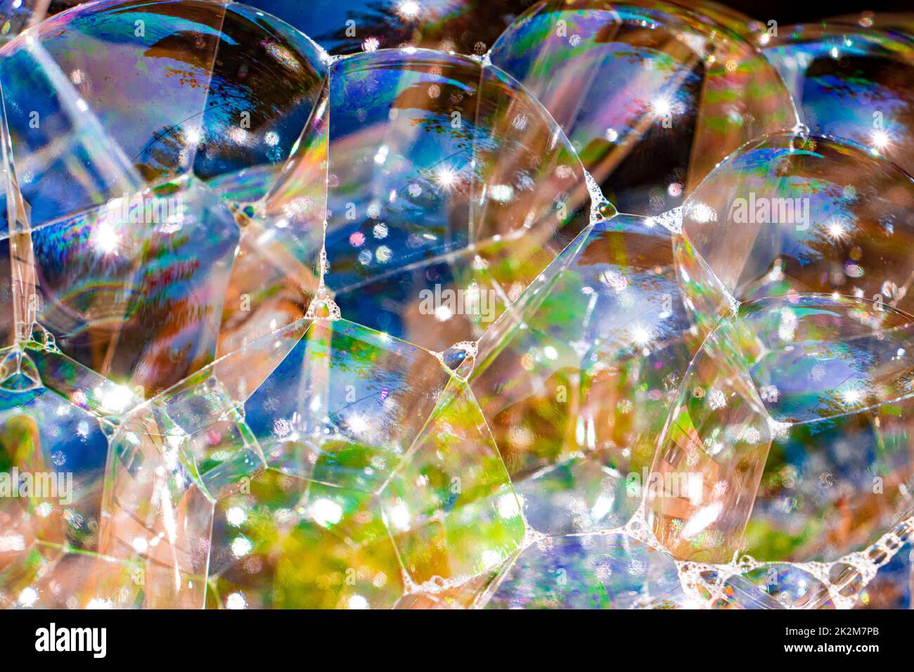 Colorful soap bubbles connected to each other Stock Photo
