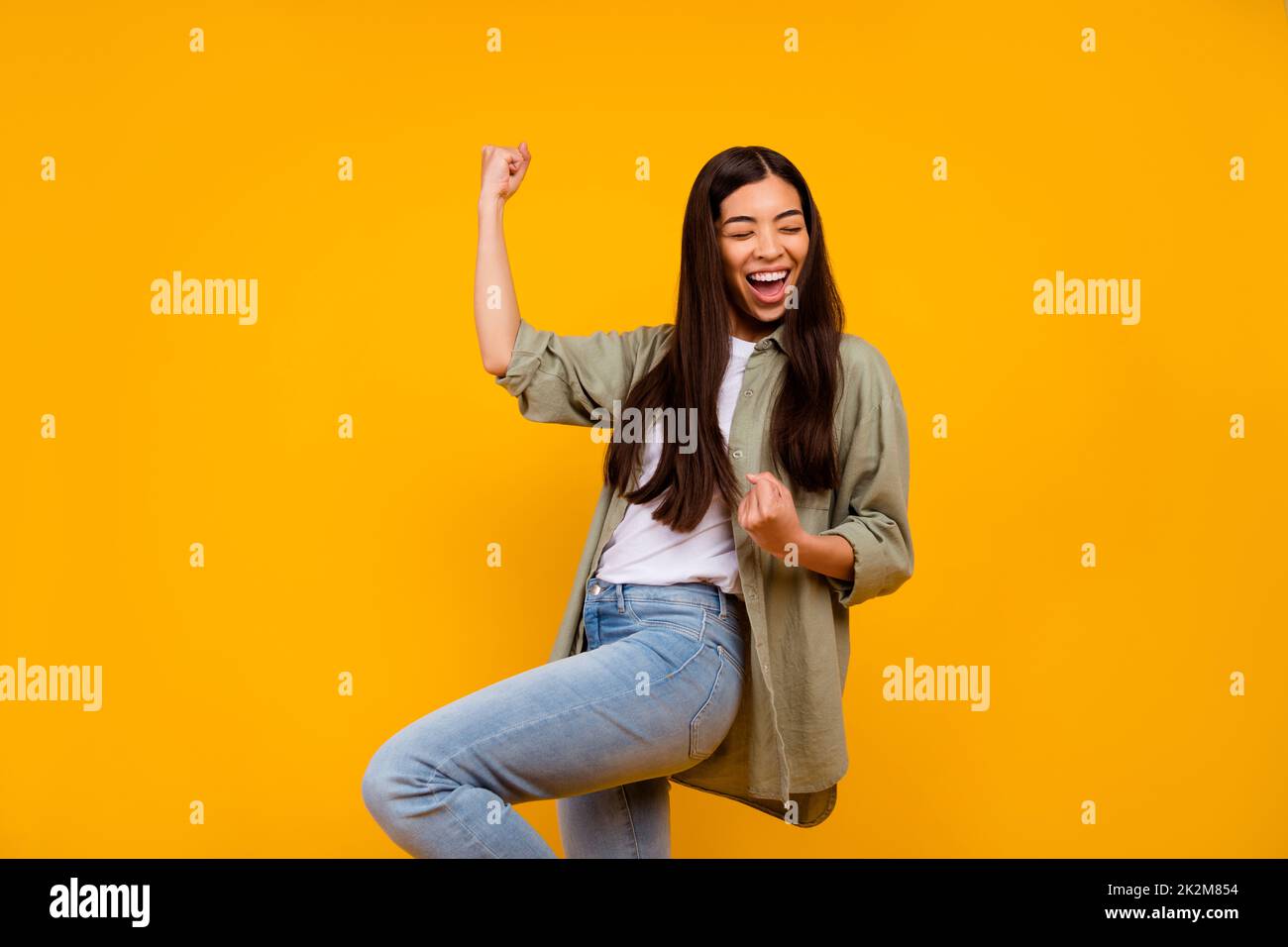 Portrait of astonished delighted person achievement triumph isolated on ...