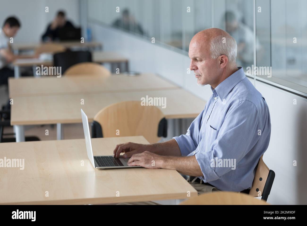 Senior man engrossed in working on a laptop Stock Photo
