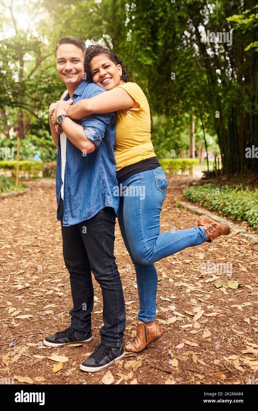 Hes my one true love. Full length portrait of an affectionate young couple enjoying their day in the park. Stock Photo