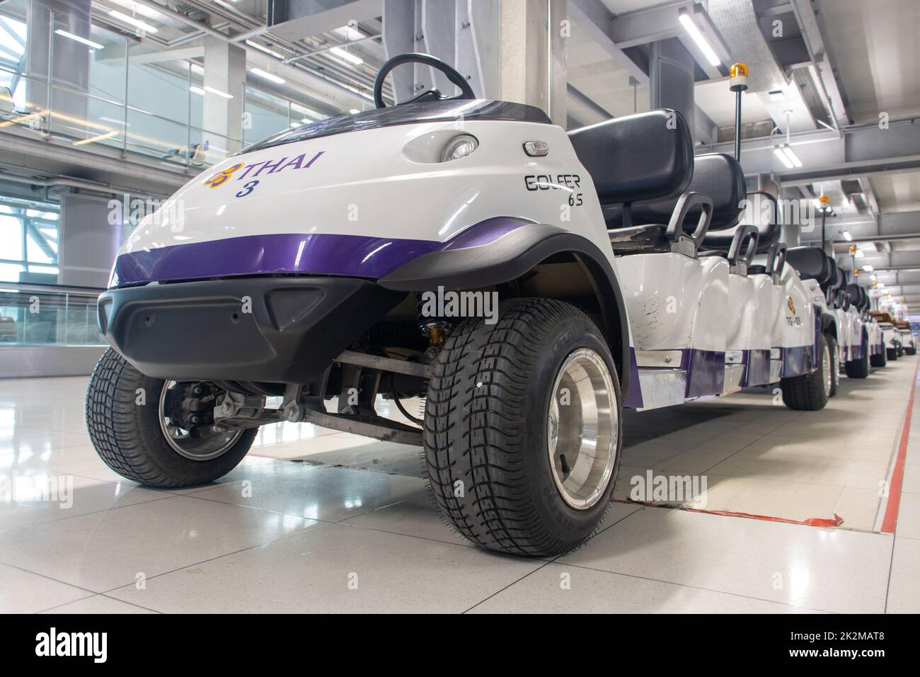 BANGKOK, THAILAND, SEP 15 2022, A convoy of electric cars parked in an