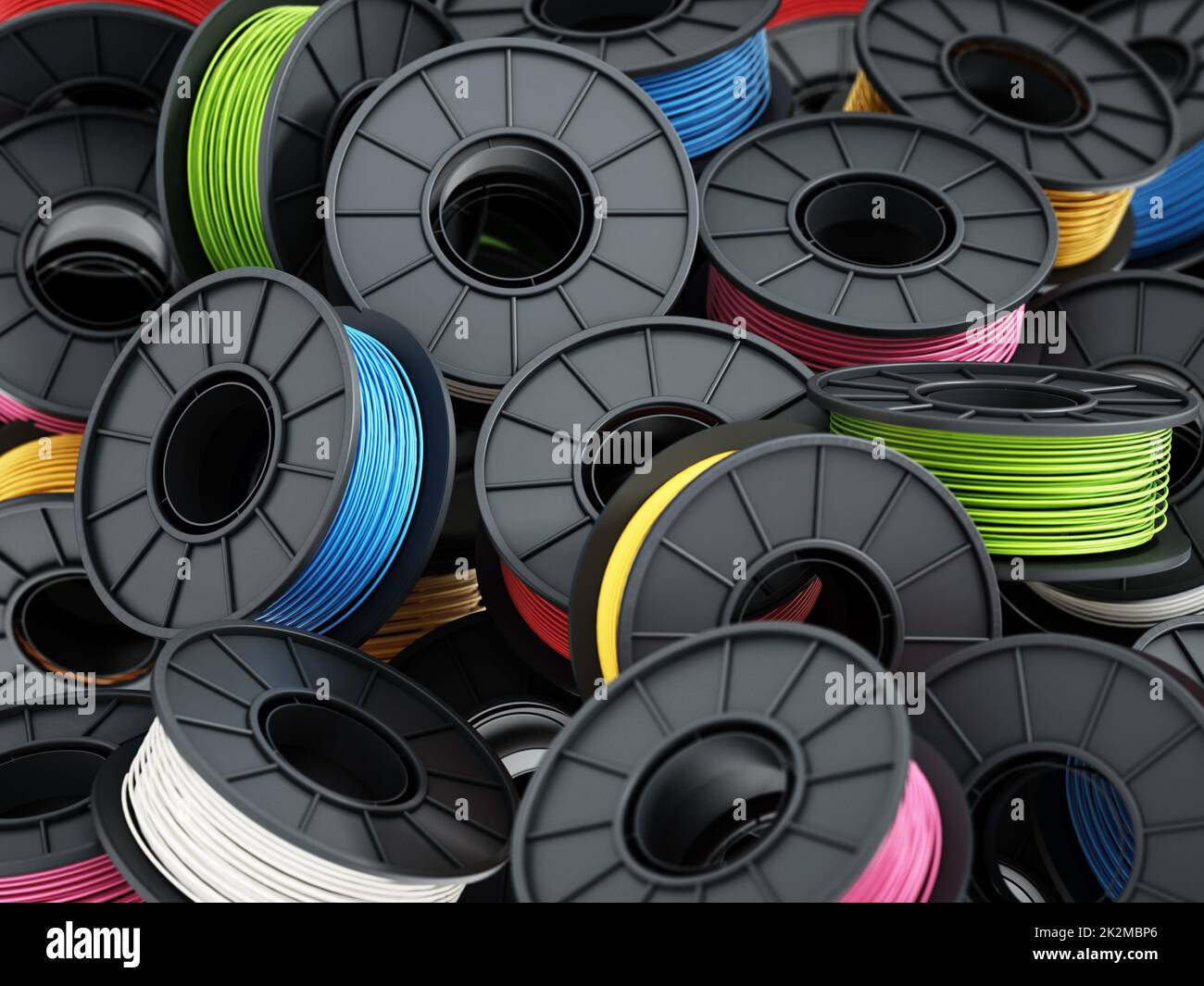 Stack of colorful 3D printer filaments. 3D illustration Stock Photo