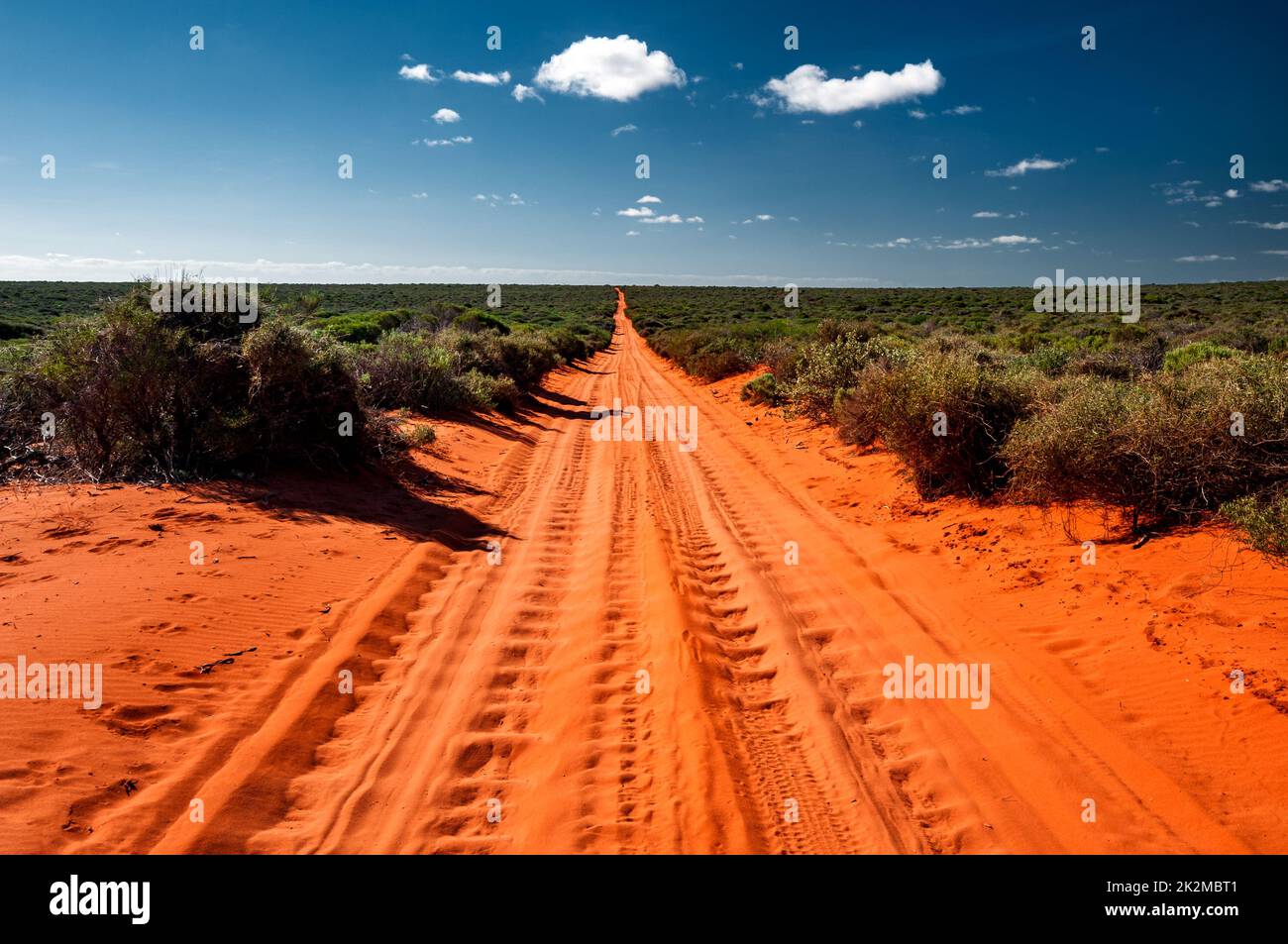 Typical red sand track in Australia's Outback. Stock Photo