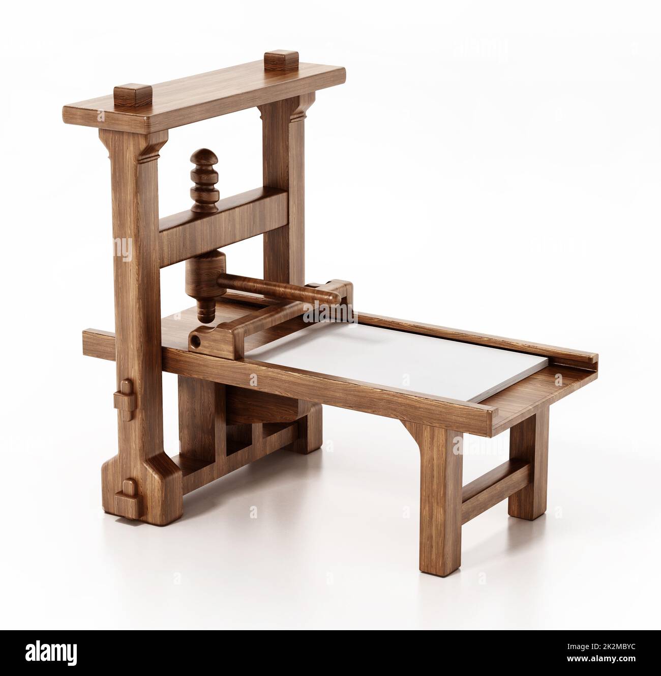 Vintage printing press isolated on white background. 3D illustration