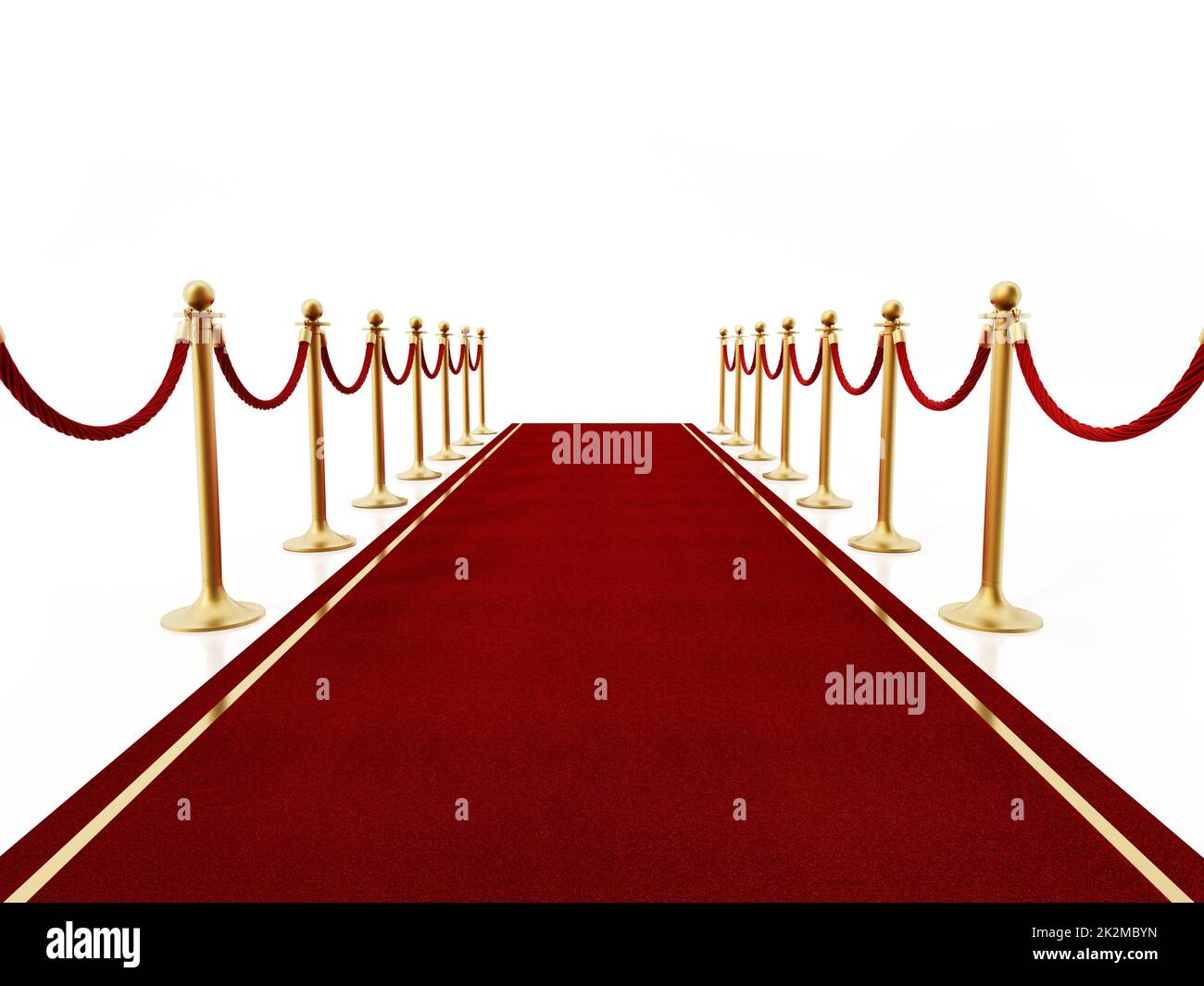 Red carpet and velvet ropes isolated on white background. 3D ...