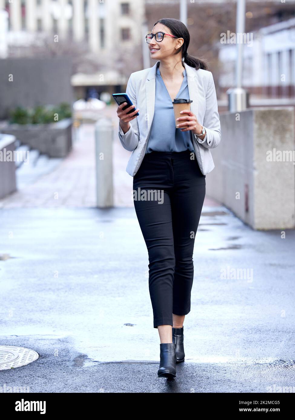 No roads where Im going. Shot of a young businesswoman making her way to work. Stock Photo