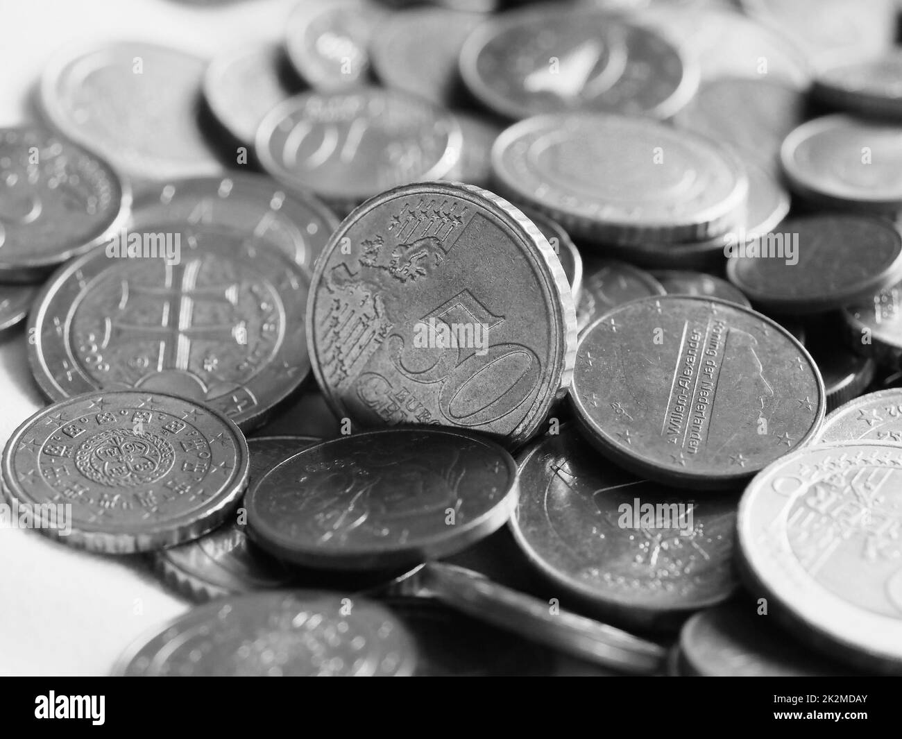 Euro coins, European Union in black and white Stock Photo Alamy