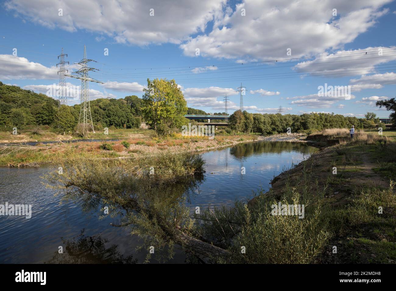 the renaturalized and redesigned Lenne river in Hagen, Ruhr Area, North Rhine-Westphalia, Germany. die renaturierte und umgestaltete Lenne in Hagen, R Stock Photo