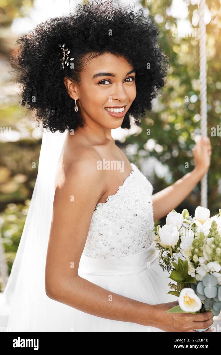 Bride alone happy outdoors hi-res stock photography and images - Alamy