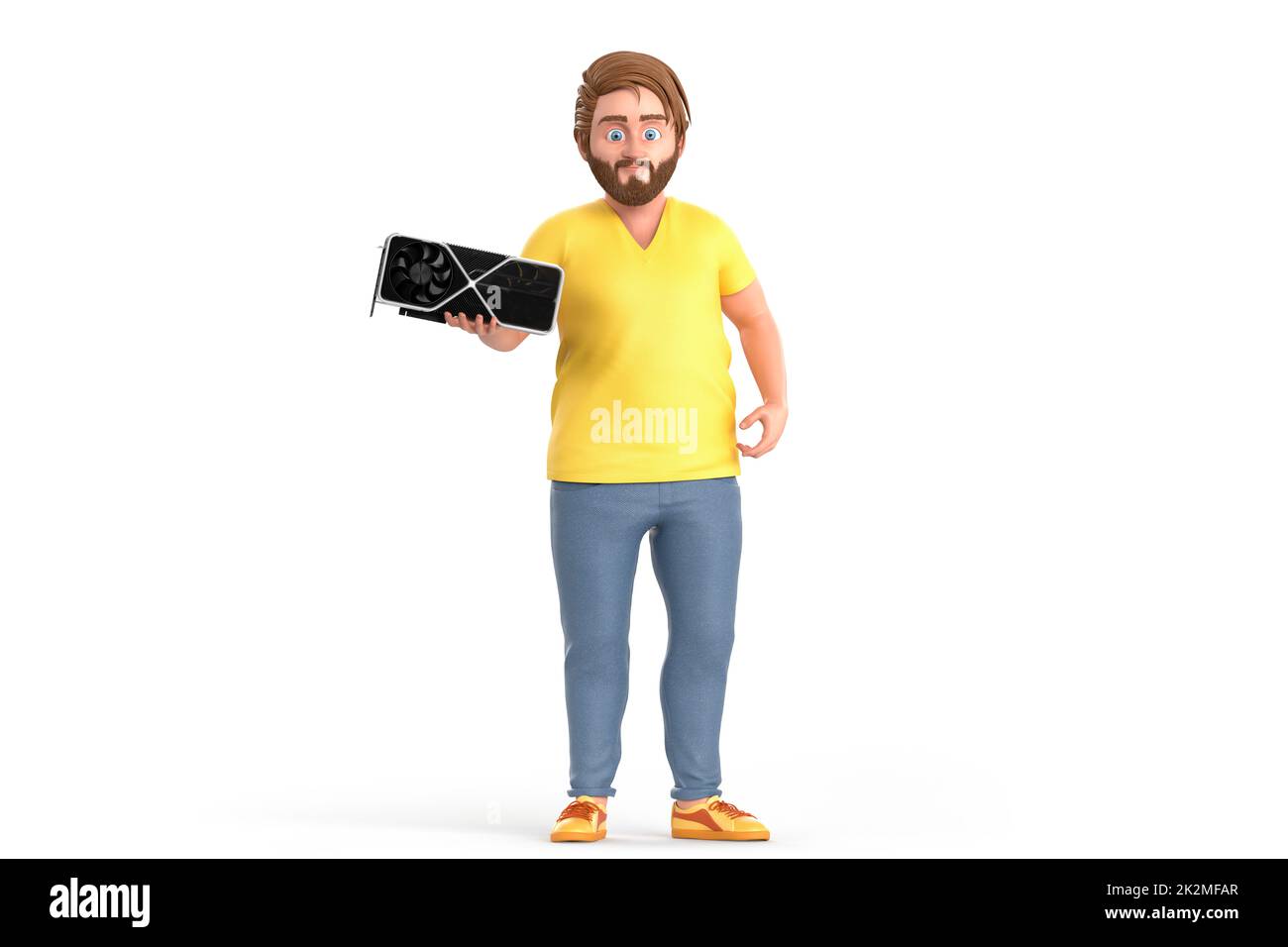 Guy Holding Computer Graphic GPU Video Adapter Card Isolated On White Guy holding computer graphic gpu video adapter card isolated on white