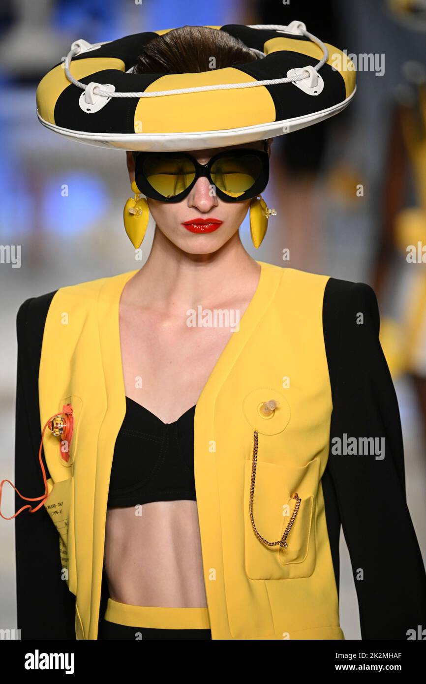 Milan, Italy. 22/09/2022, A model walks on the runway at the Moschino