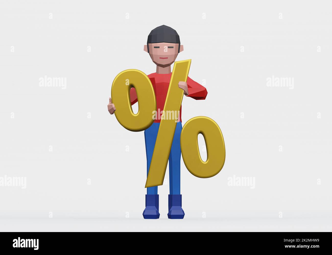 3d render of dummy holding a percentage mark for concepts. Stock Photo