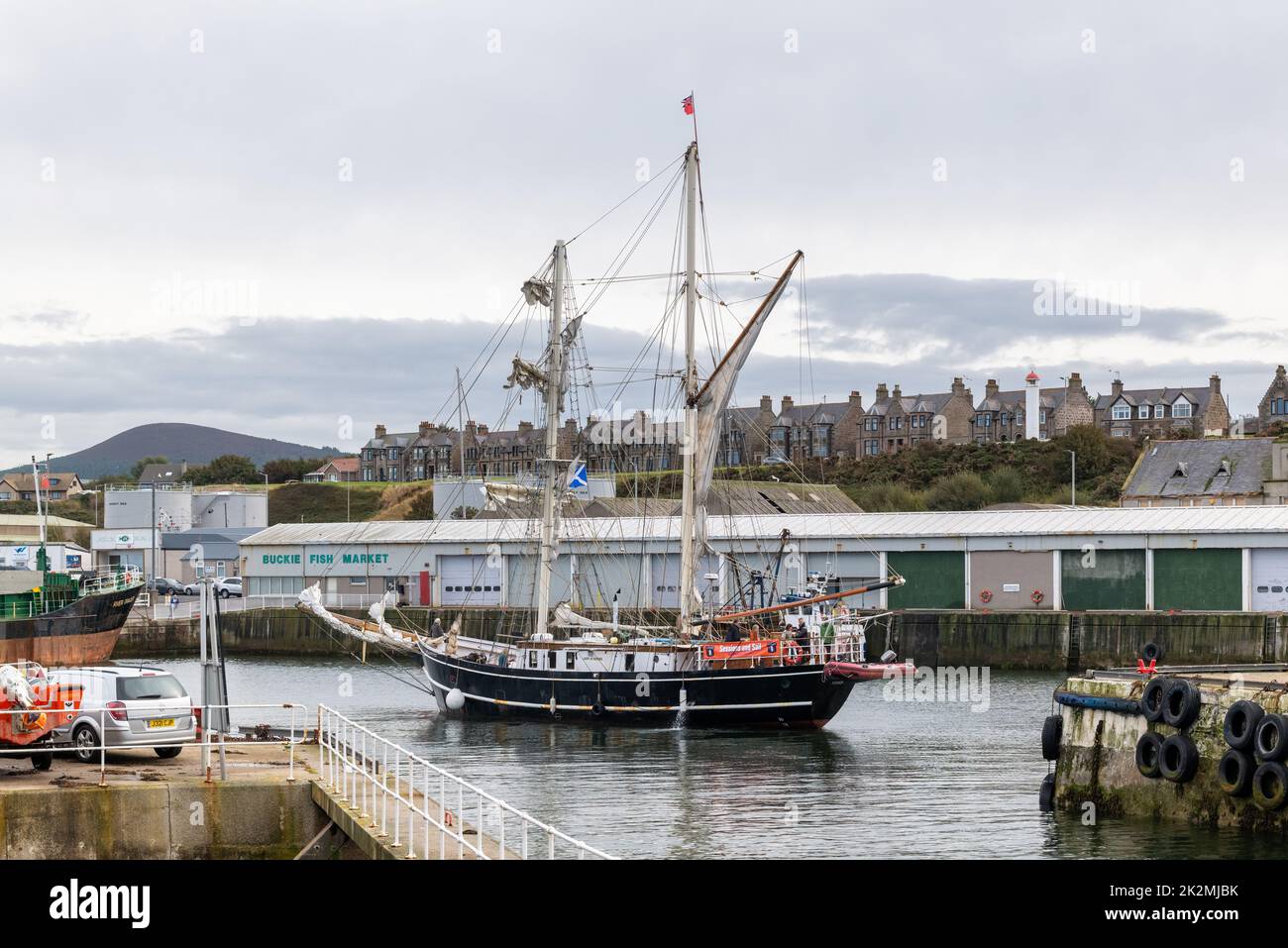 22 September 2022. Buckie, Moray, Scotland. This is the Lady of Avenel arriving to berth at Buckie. For the first time in 50 years a tall ship will dr Stock Photo
