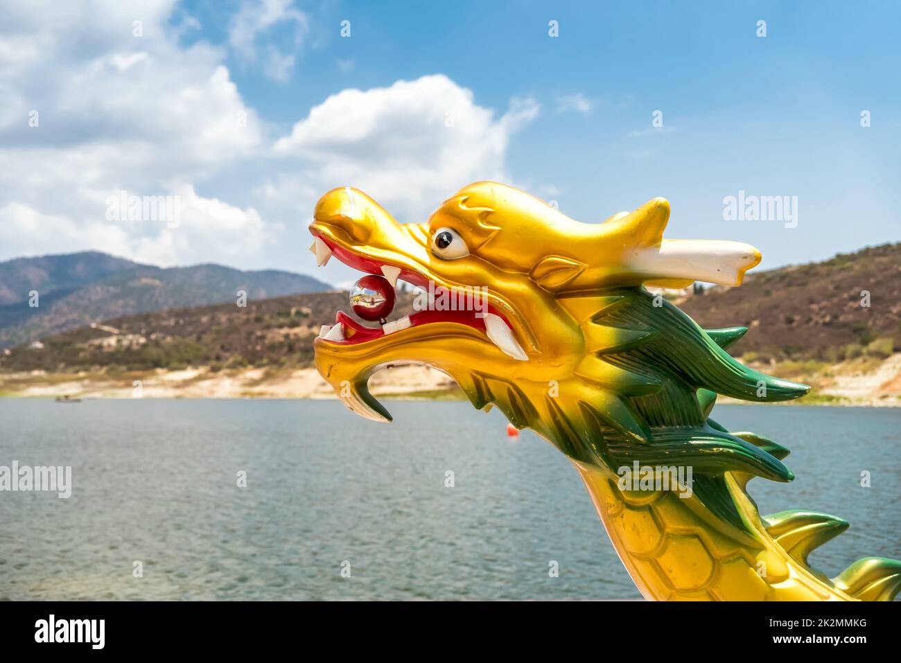 Dragon head on the front part of a dragon boat Stock Photo