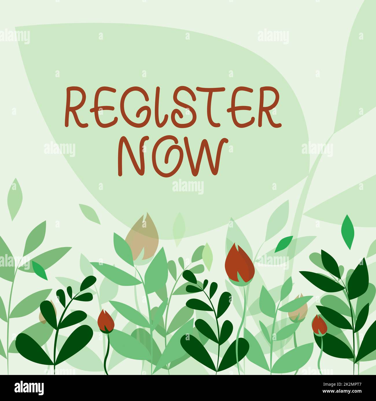 Conceptual caption Register Now. Business showcase Name in an Official List Enlist to be a Member Sign up Frame Decorated With Colorful Flowers And Foliage Arranged Harmoniously. Stock Photo