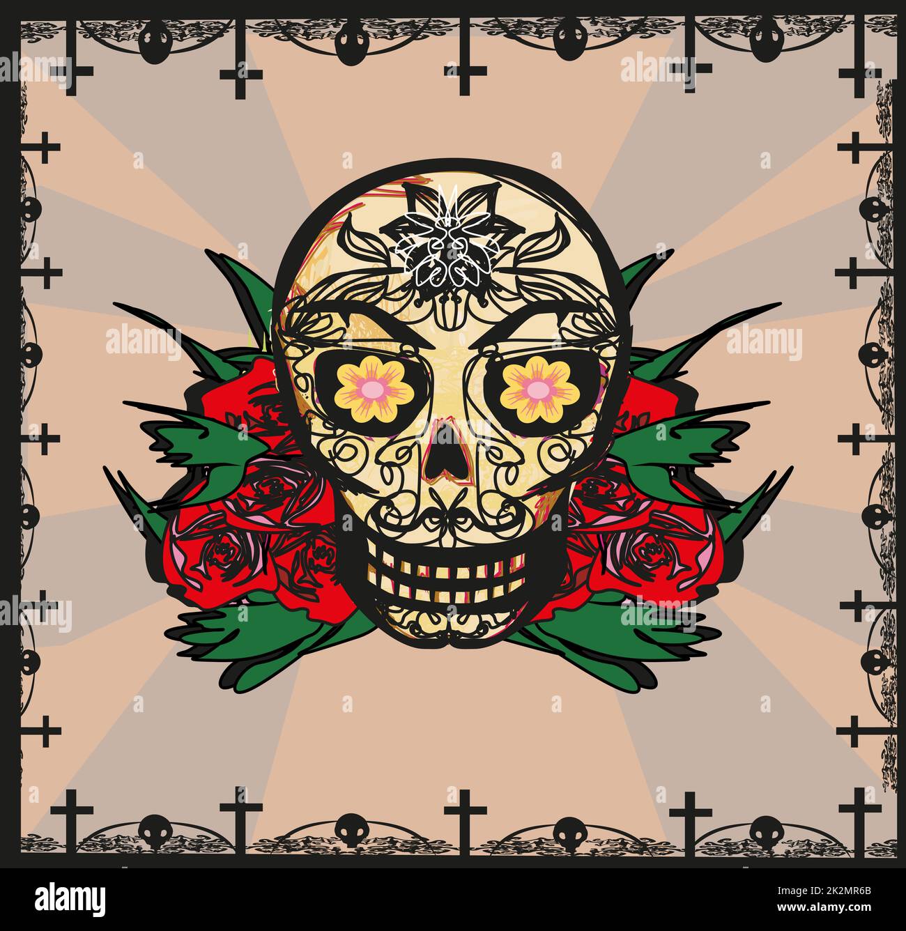 card with mexican skull Stock Photo