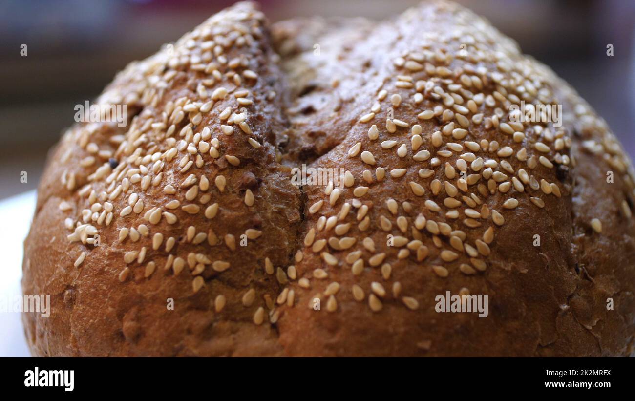 Whole Wheat Bread Baked At Home With Bio Ingredients. Stock Photo