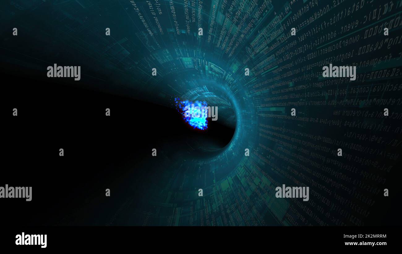 Particles through binary digital tunnel 3d illustration Stock Photo