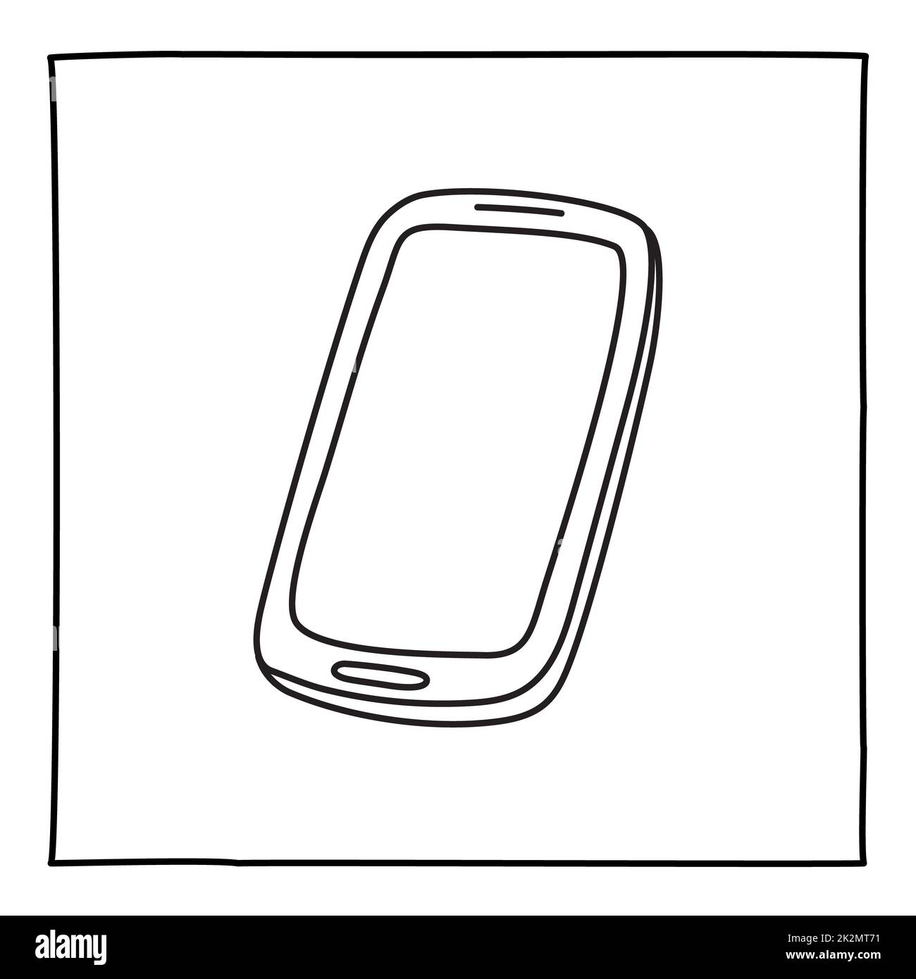 Doodle mobile phone icon hand drawn with thin line Stock Photo