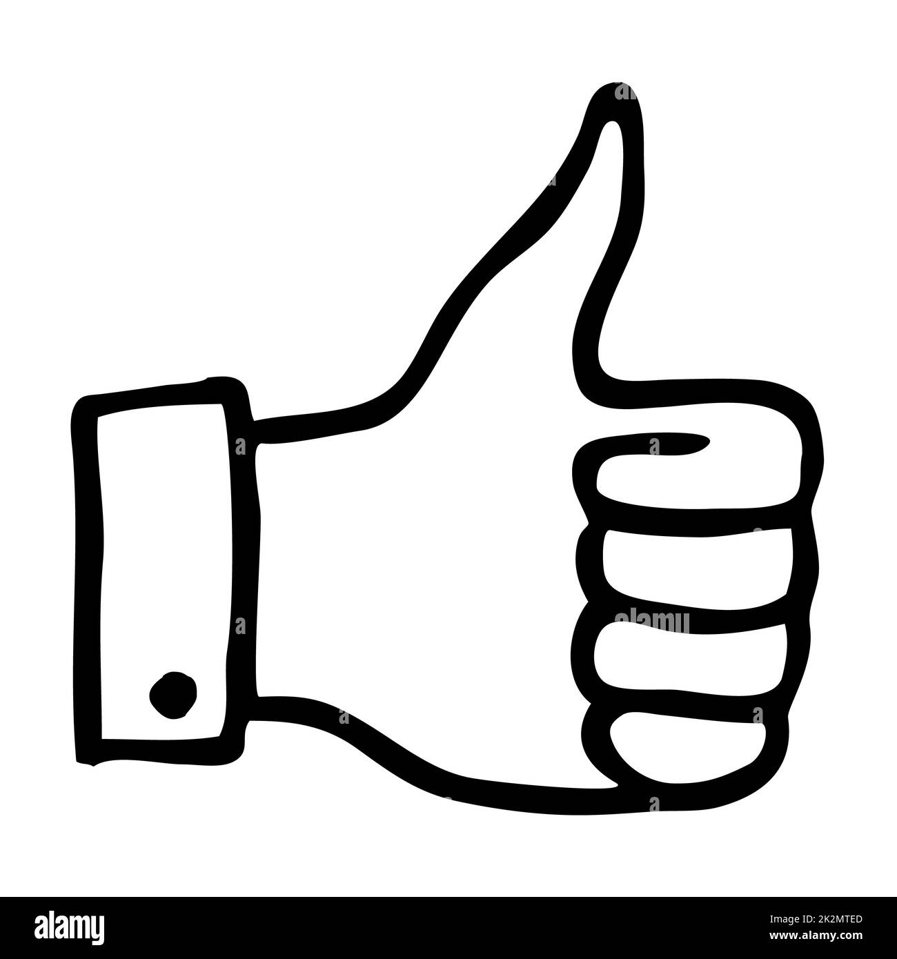 Doodle thumbs up. Hand drawn gesture symbol. Line art style graphic