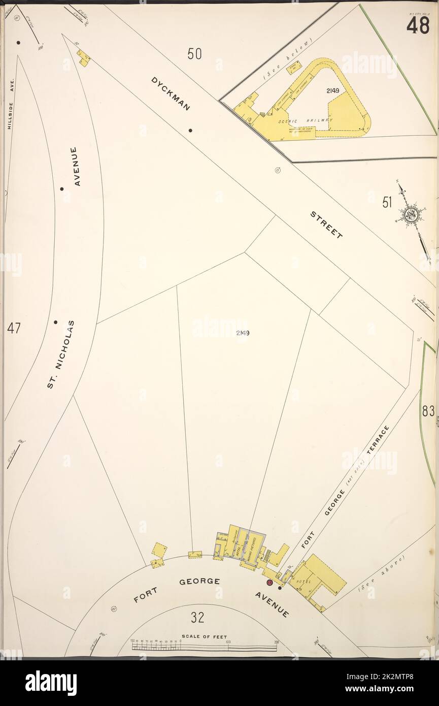 Cartographic, Maps. 1913. Lionel Pincus and Princess Firyal Map Division. Fire insurance , New York (State), Real property , New York (State), Cities & towns , New York (State) Manhattan, V. 12, Plate No. 48 Map bounded by Dyckman St., Fort George Ave. Stock Photo