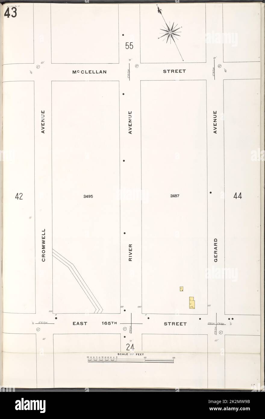 Cartographic, Maps. 1909. Lionel Pincus and Princess Firyal Map Division. Fire insurance , New York (State), Real property , New York (State), Cities & towns , New York (State) Bronx, V. 10, Plate No. 43 Map bounded by McClellan St., Gerard Ave., E. 165th St., Cromwell Ave. Stock Photo