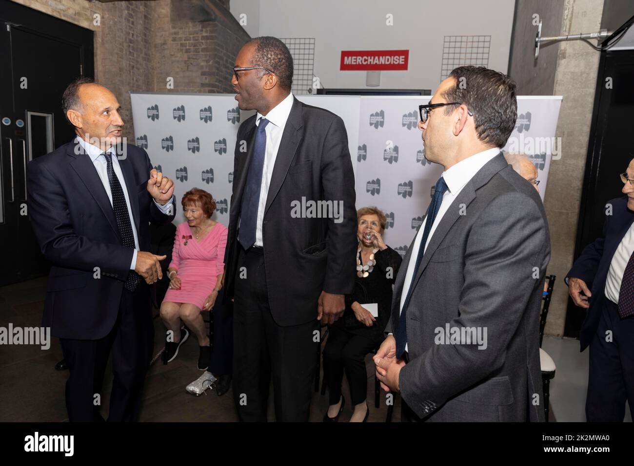 Kwasi Kwarteng, Chancellor of the Exchequer with Holocaust survivors at the HET annual dinner, The Roundhouse. 20th September 2022 Stock Photo