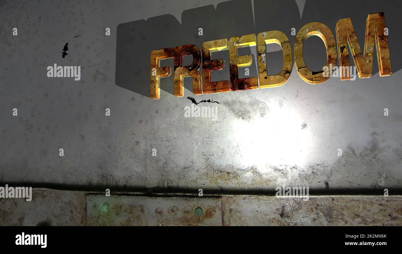 Grunge freedom text on the wall 3d illustration Stock Photo - Alamy