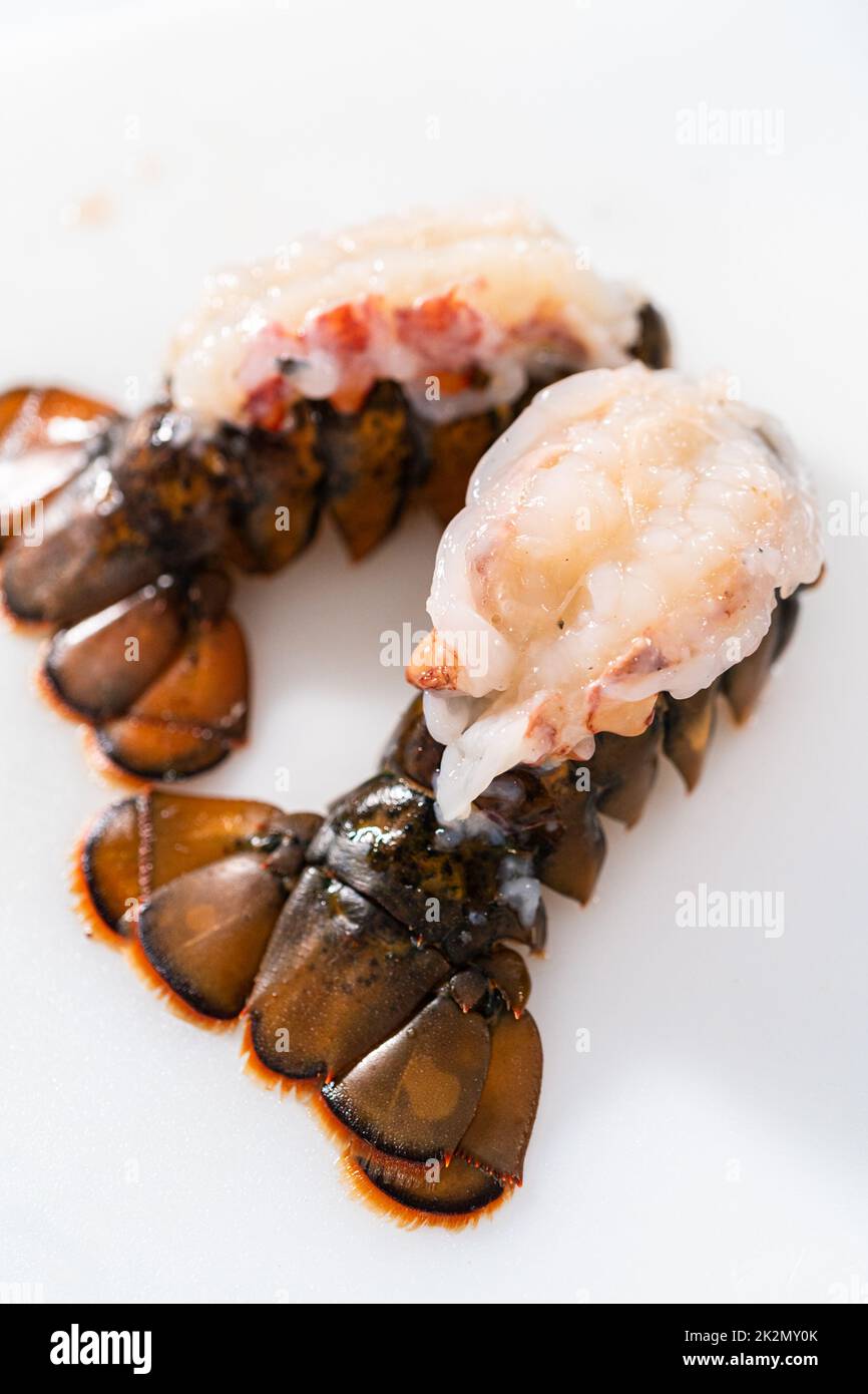 Garlic lobster tails Stock Photo