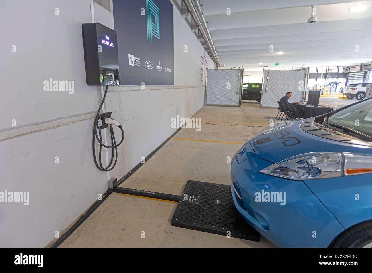 Detroit, Michigan - The Detroit Smart Parking Lab, a research center operated by the American Center for Mobility in a parking garage. The center test Stock Photo