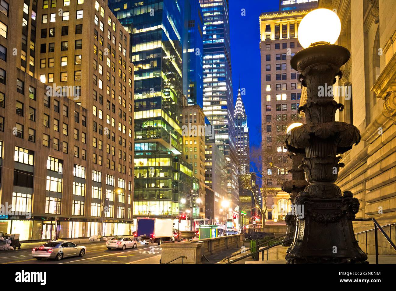 New York City street and architecture evening scenic view, 42nd street Stock Photo