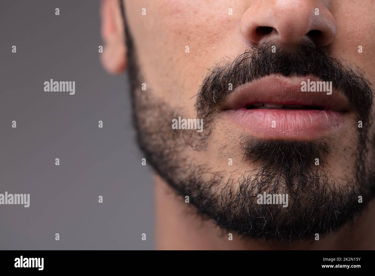 Close up on the mouth and chin of a bearded man Stock Photo