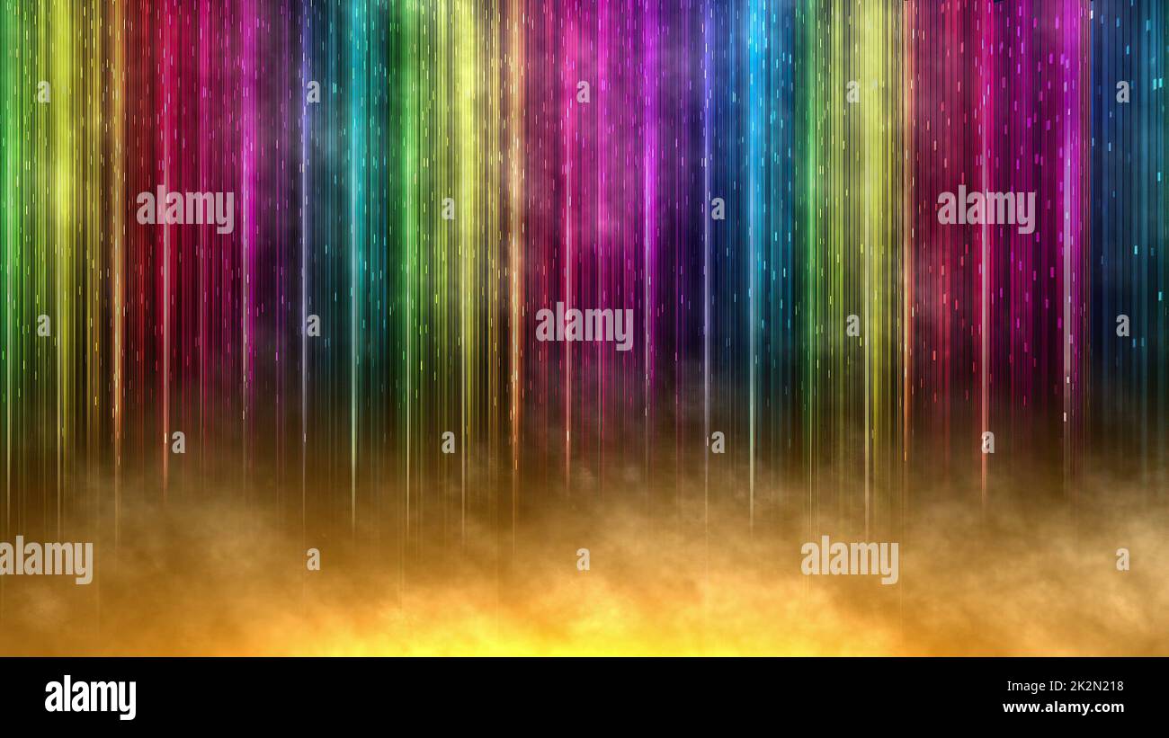 Abstract Vibrant Rainbow Color Lines, Stripes and Smoke Stock Photo