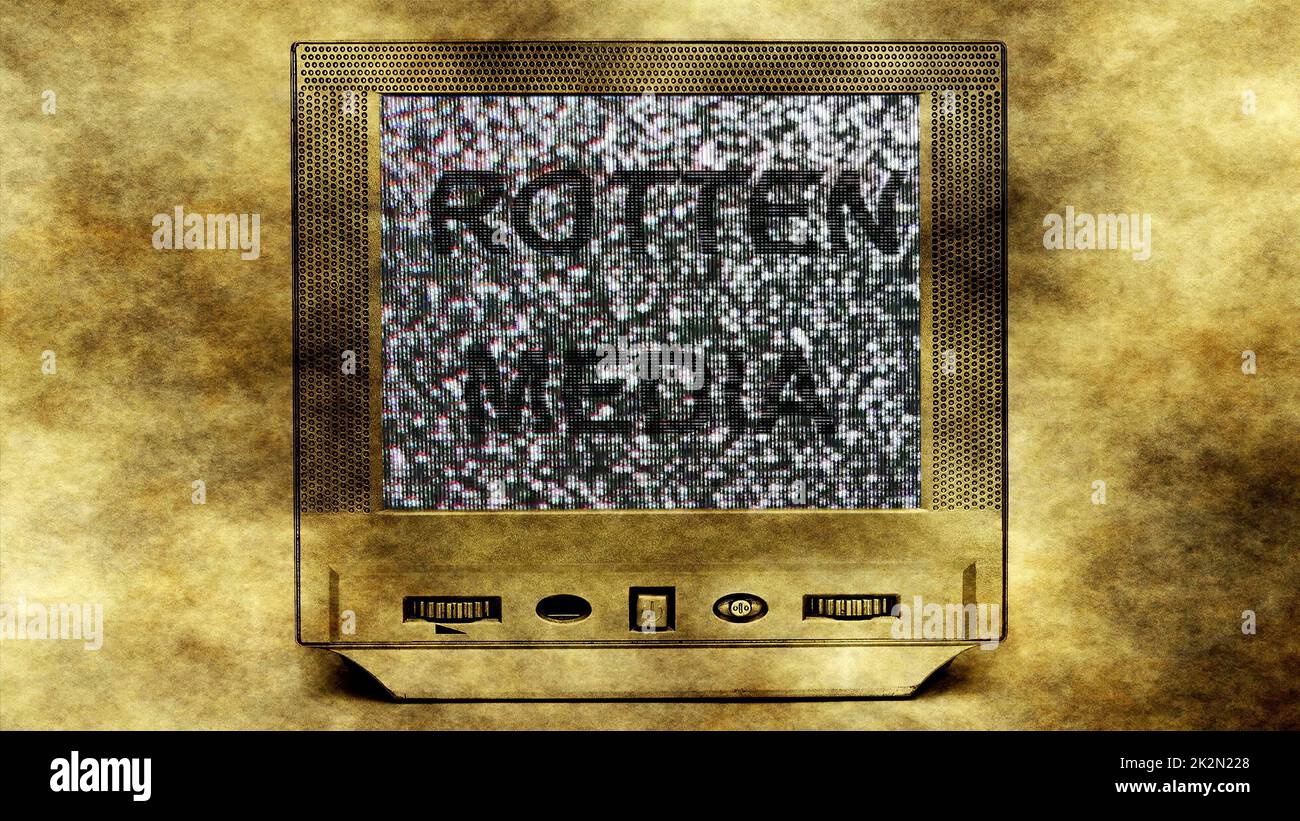 Rotten media on vintage tv set fake news concept Stock Photo