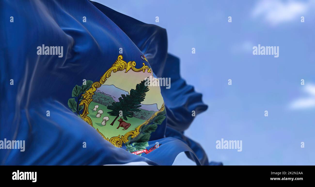 The US state flag of Vermont waving in the wind Stock Photo