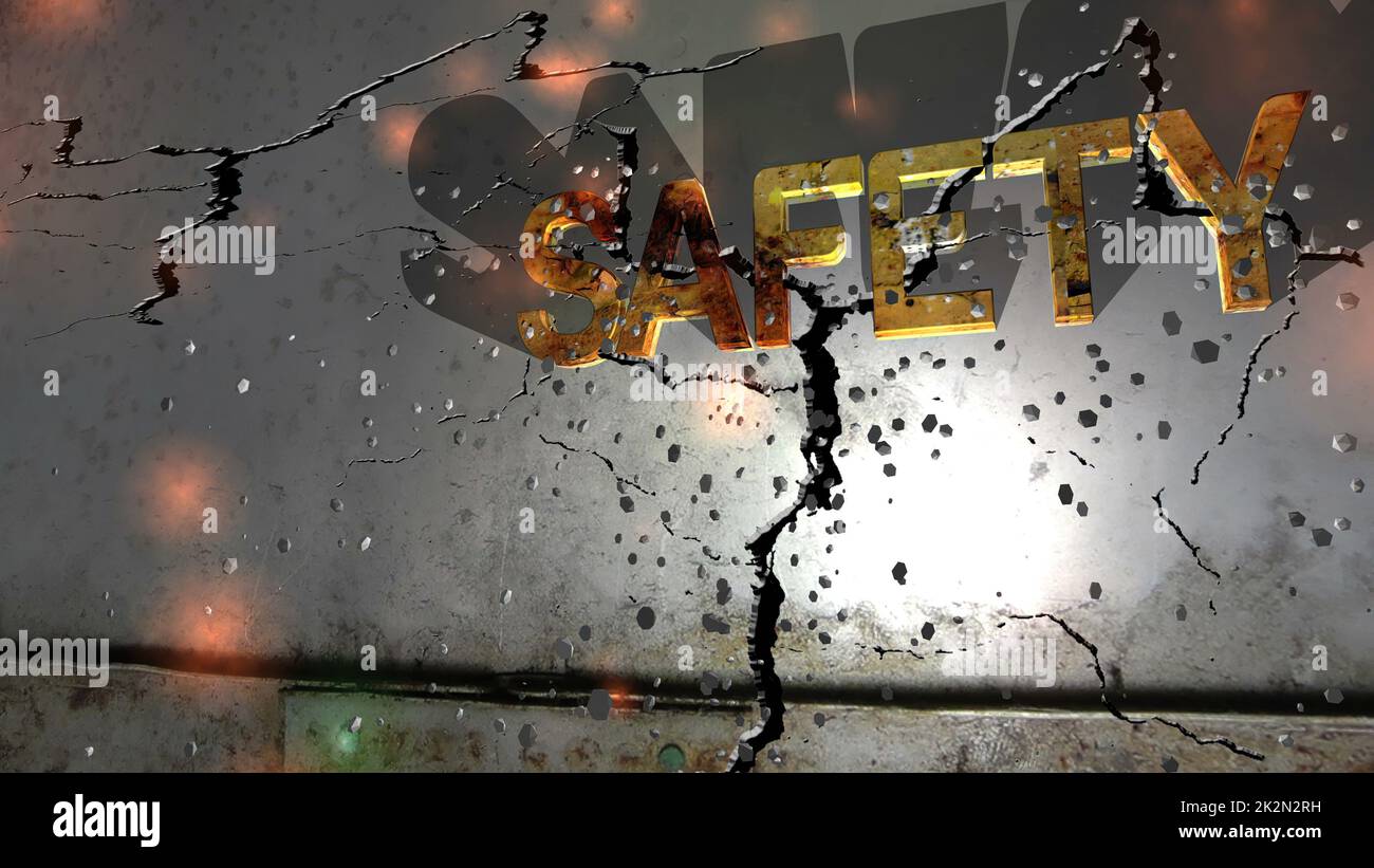 Grunge safety text on the wall Stock Photo Alamy