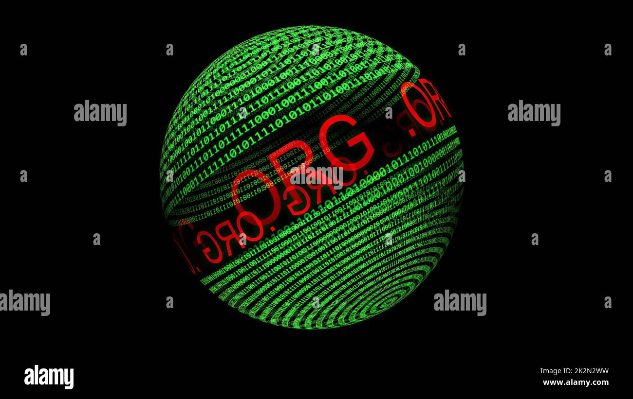 org. text and binary data on binary sphere Stock Photo