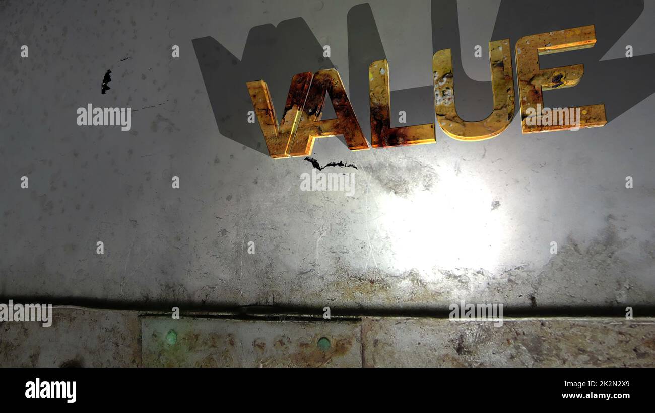 Grunge value text on the wall Stock Photo Alamy