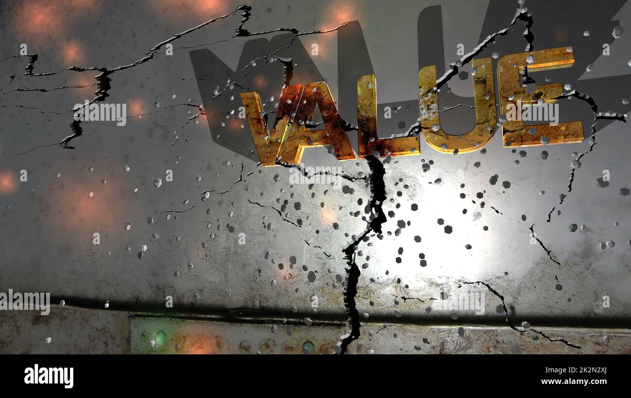 Grunge value text on the wall Stock Photo Alamy
