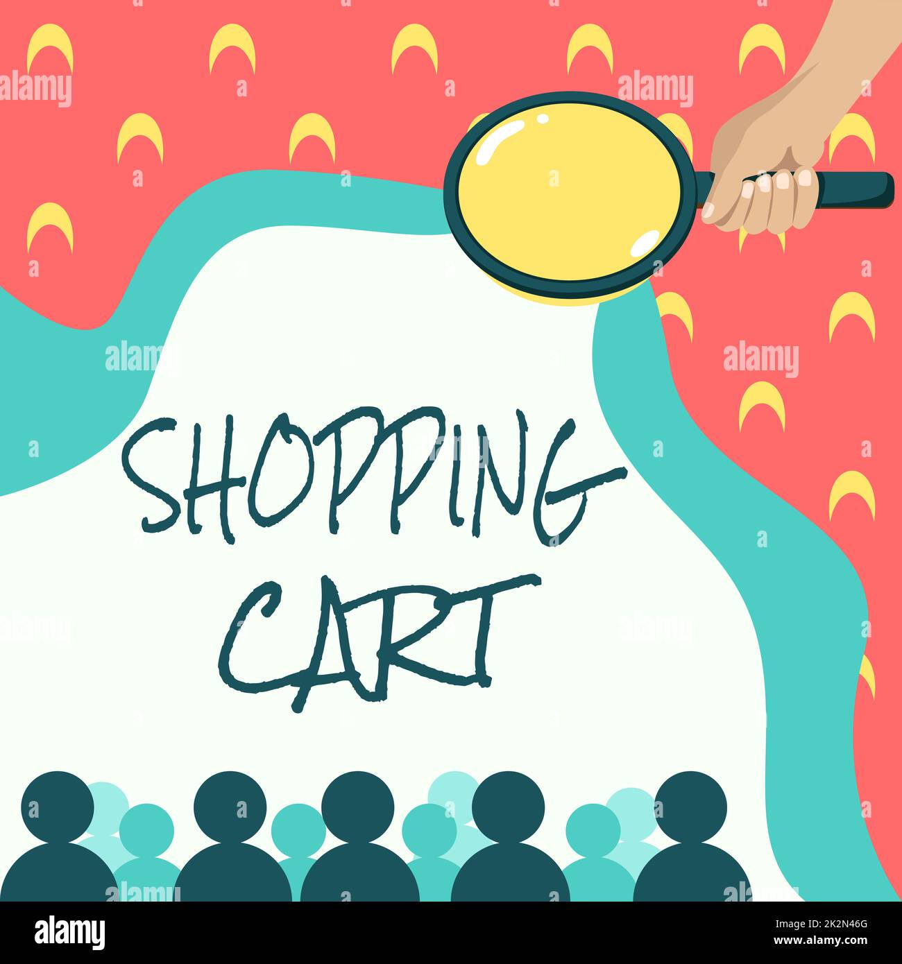 Text showing inspiration Shopping Cart. Business overview Case Trolley Carrying Groceries and Merchandise Hand Holding Magnifying Glass Examining Socio Economic Structure. Stock Photo