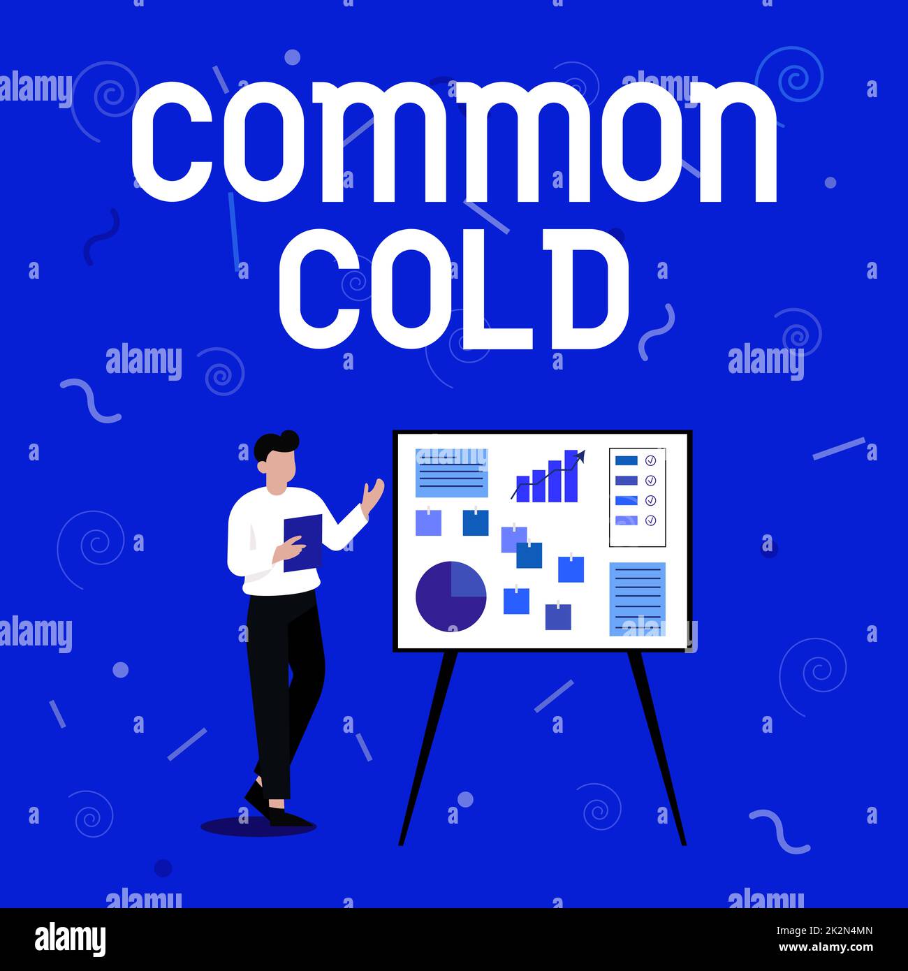 Hand writing sign Common Cold. Word Written on viral infection in upper respiratory tract primarily affecting nose Businessman Drawing Standing Presenting Ideas For Their Success. Stock Photo