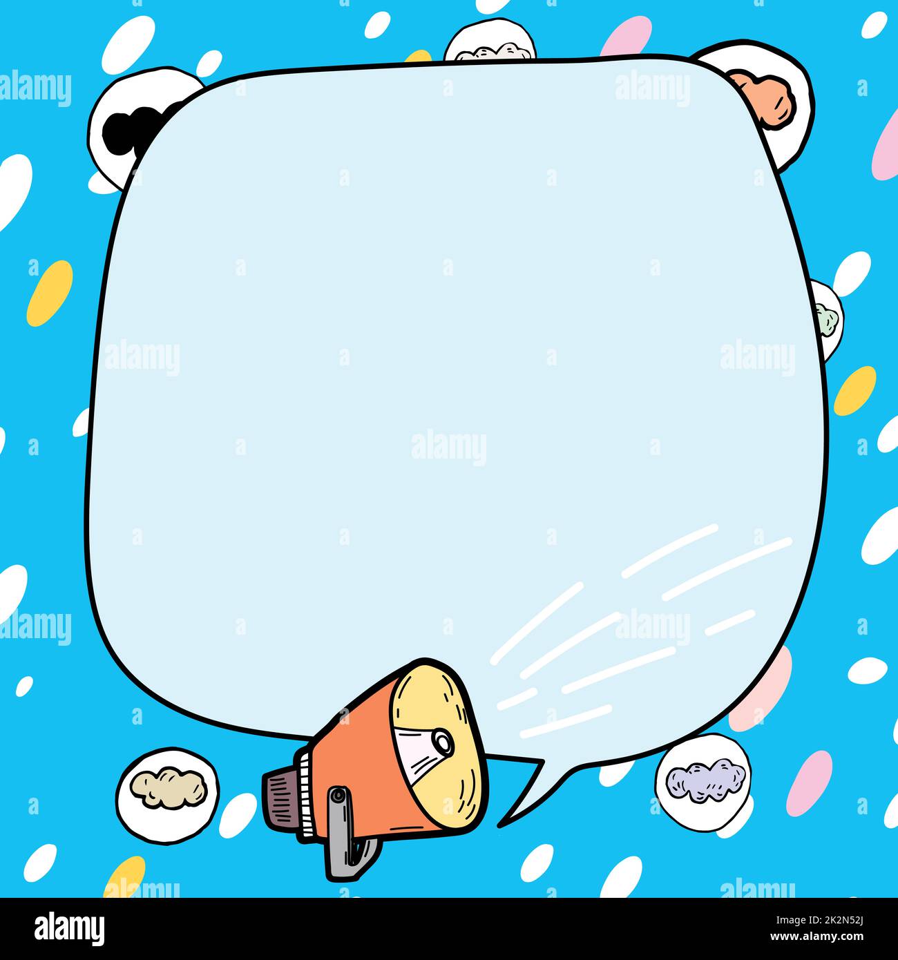 Poster decorated with speech symbols on edges representing speaker