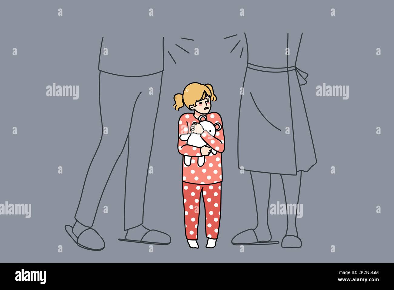 Scared girl child afraid of parents arguing Stock Photo Alamy