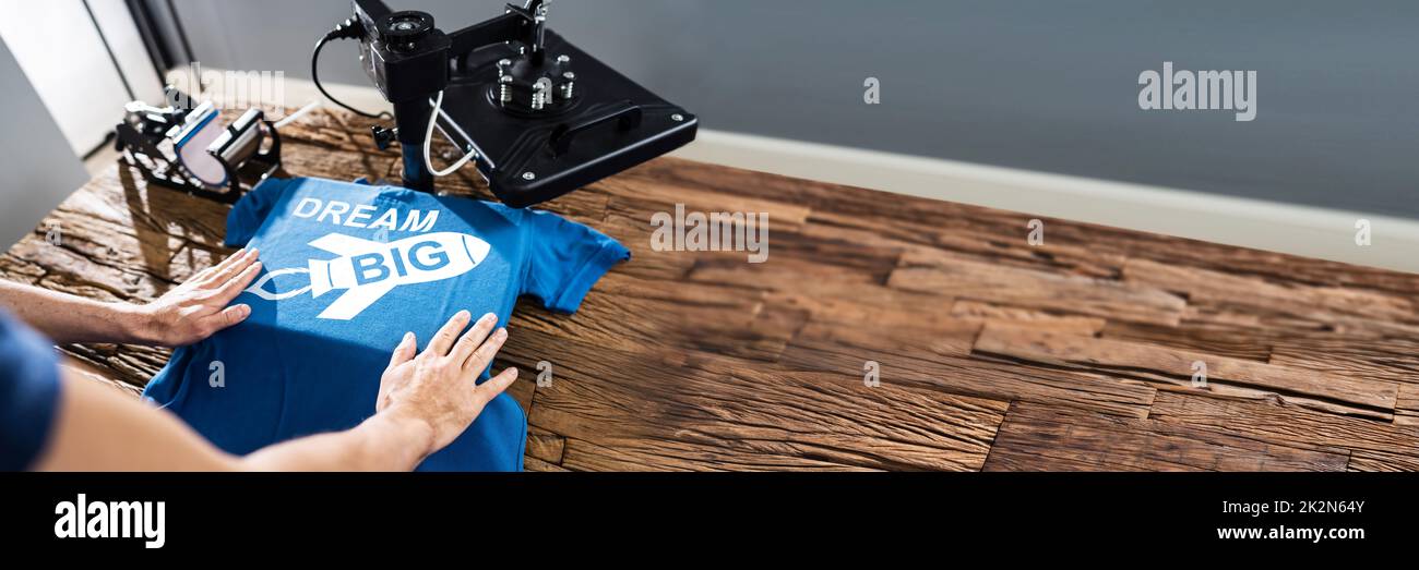 Printing On T-Shirt In Workshop Stock Photo