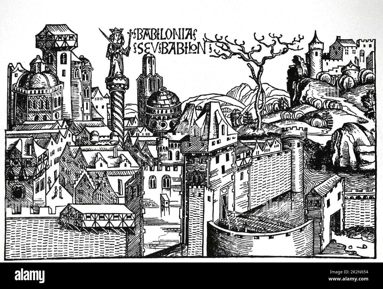 Mesopotamia. Babylon city. The Nuremberg Chronicles. 15th century. Stock Photo