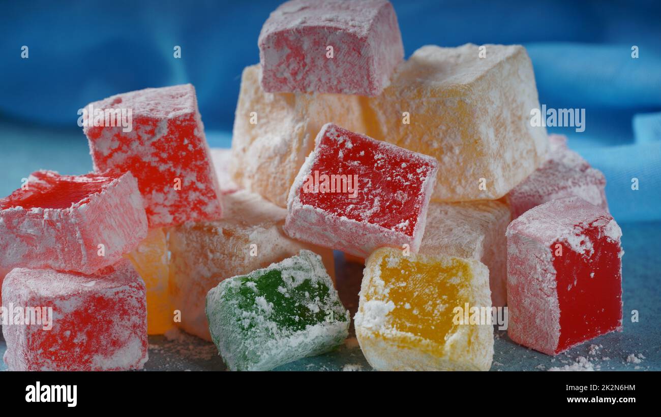 Rahat Comp Assorted Turkish delights Rahat lokum. Colorful cubes of Turkish ...
