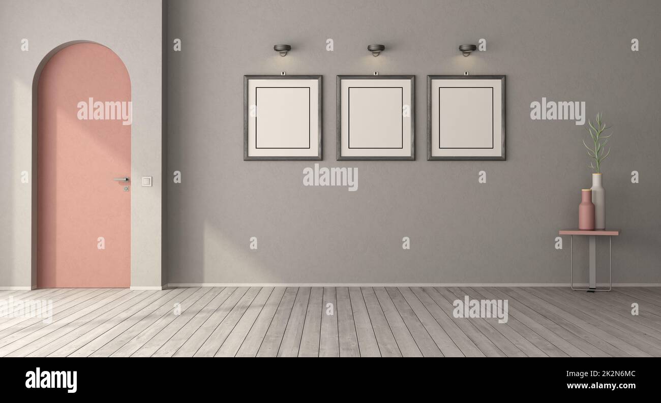 Poster mockup in a empty room with frameless arched door Stock Photo